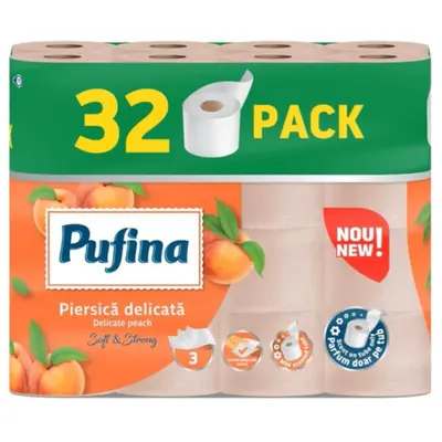 Hartie Igienica Pufina Color, Piersica, 32 Role, 3 Straturi
