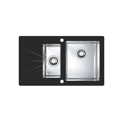 Chiuveta bucatarie inox doua cuve si sticla securizata neagra, cuva dreapta, Alveus Karat 20