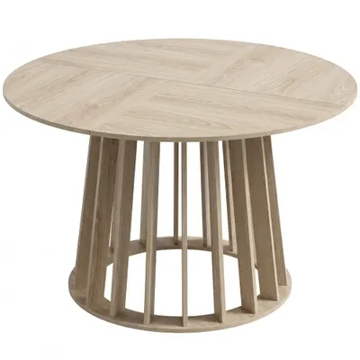 HOMCOM Masă rotundă pentru 4–6 persoane, Ø 120 x 75 cm, masă de bucătărie cu picior din șipcă rezistent, lemn natural | Aosom Romania