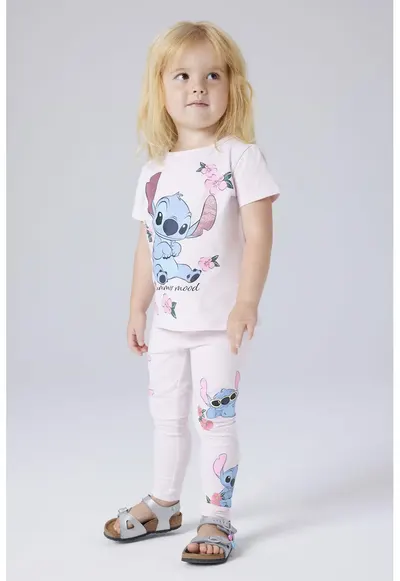 Tricou cu imprimeu Stitch - Roz pastel/Albastru stins