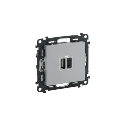 Double USB Type C + Type A charging prizas Valena In'matic - aluminiu Valena Life