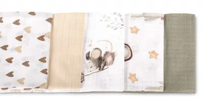 Set 5 scutece multifunctionale Sensillo Mouse Beige 70x80 cm din muselina 100 bumbac,suprafata texturata,moale si absorbanta