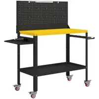 HOMCOM Banc de lucru cu panou perforat Masă de lucru cu prize Lumină LED Roți Cadru metalic Negru și Galben | Aosom Romania