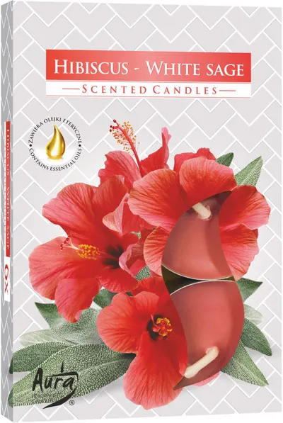 Lumanari parfumate Bispol Aura - Hibiscus-White Sage, 6 bucăți