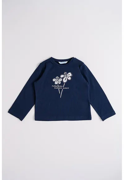 Bluza cu broderie si text - Bleumarin