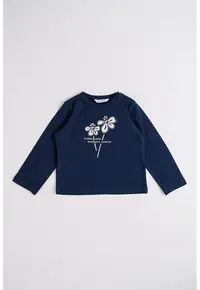 Bluza cu broderie si text - Bleumarin