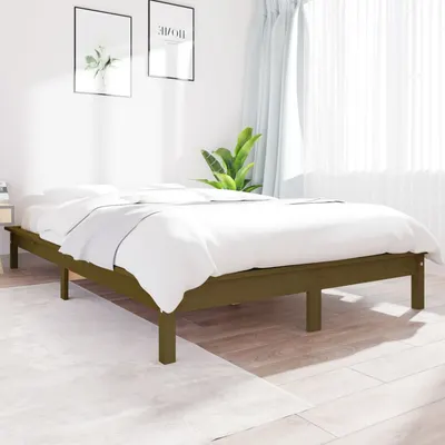 vidaXL Cadru de pat dublu, maro miere, 135x190 cm, lemn masiv de pin