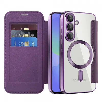 Husa MagSafe pentru Samsung Galaxy A36 A366, Techsuit, SmartMag Book, Mov