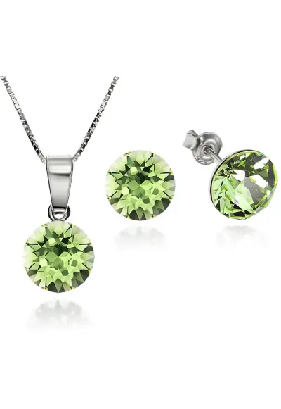 Set Argint 925 placat cu rodiu cu cristale Swarovski® Xirius Peridot 8mm Surub + Lant