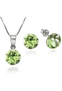 Set Argint 925 placat cu rodiu cu cristale Swarovski® Xirius Peridot 8mm Surub + Lant