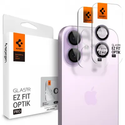 Folie de protectie Camera Spate Spigen GlastR EZ FIT Optik Pro pentru Apple iPhone 17 / 16 Plus / 16, Sticla Securizata, Set 2 bucati, Mov AGL10127