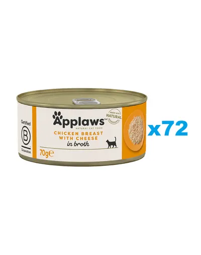 APPLAWS Cat Adult Chicken Breast with Cheese in Broth 72x70 g conserve hrana pisica, piept de pui si branza