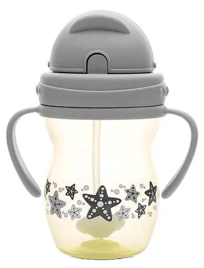 Cană cu mânere și pai Lorelli Baby Care - 275 ml, Grey/Yellow