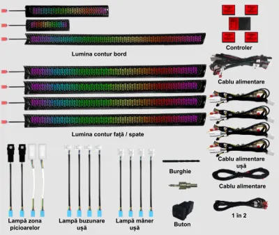 Lumini ambientale dedicate Toyota Land Cruiser Prado 2010-2019, RGB Acrilice 19 in 1 Dinamice cu efect symphony, Control din Aplicatie Bluetooth / Buton