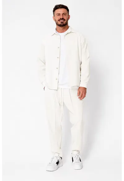 Set Orlando Camasa si pantalon lung cu snur Premium Off White 22471 - Alb