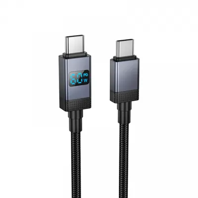Cablu Date si Incarcare USB-C - USB-C HOCO X118 Display, 60W, 1m, Negru