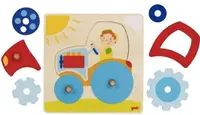 Puzzle din lemn cu manere Goki - Tractor