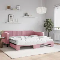 Gossi pat de zi cu extensie si saltea, roz, 100x200 cm, catifea