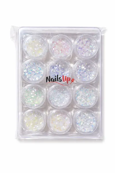 Set 12 Decor Unghii NailsUp Paiete si Glitter Nail Art White 01