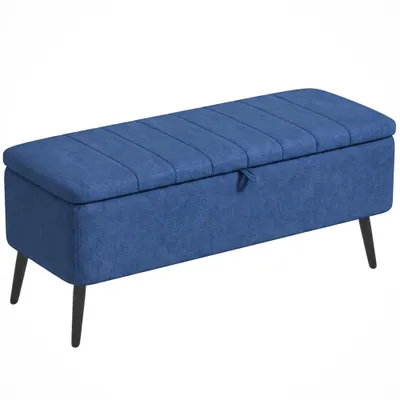 HOMCOM Bancă de depozitare 40", tapițată din material textil cu picioare din oțel pentru Living sau Dormitor, Albastru Închis | Aosom Romania