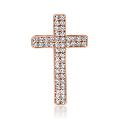 Pandantiv cruce din aur roz cu diamante de 0.89ct