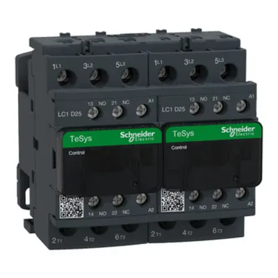 Contactor inversor, TeSys Deca, 3P(3NO), AC-3, <=440V, 25A, bobina 230V AC 50/60Hz, cu interblocare mecanica si electrica, terminale cu surub