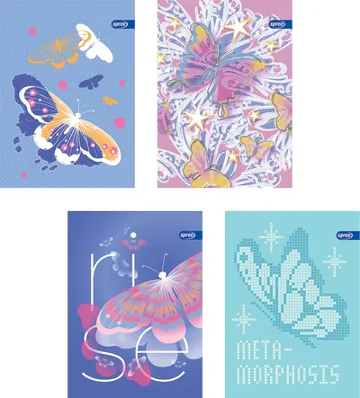 Set de 10 caiete Spree Butterfly - A4, 62 foi, rânduri largi, sortiment