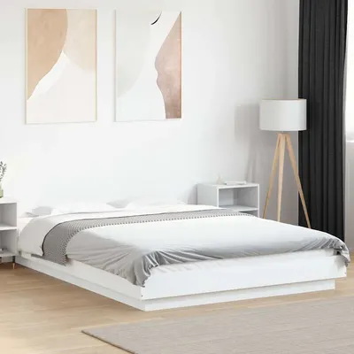 vidaXL Cadru de pat cu lumini LED, alb, 120x190 cm, lemn prelucrat