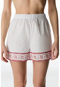 Pantaloni scurti de pijama cu broderii - Alb/Rosu inchis