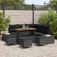 Set de canapea pentru gradina 8 piese cu perne negru poliratan acacia, canapea de gradina cu 2 locuri si perne negru poliratan, set de dining pentru gradina 3 piese cu perne negru poliratan acacia