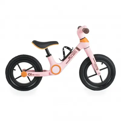 Bicicleta fara pedale Byox Orb Pink cu roti 12 inch gonflabile, Sa reglabila de la 35cm la 41 cm, Suport sticla de apa inclus, Greutate maxima suportata 50 kg