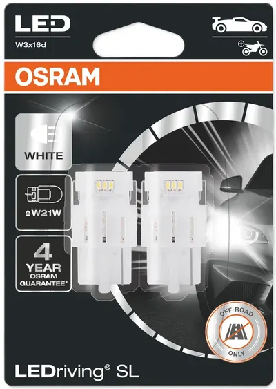 Becuri auto LED Osram - LEDriving, SL, W21W, 1.4W, 2 bucăți, albe