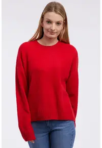Pulover regular fit tricotat - Rosu inchis