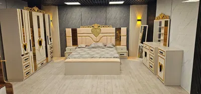 Dormitor complet Golden Love Crem saltea inclusa pat 180x200