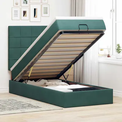 Gossi cadru de pat otoman cu saltele, catifea verde inchis 90x200cm