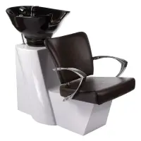 Scafa profesionala cu bol, latime scaun 45 cm, inaltime totala 100 cm, adancime bol 19 cm, piele ecologica maro