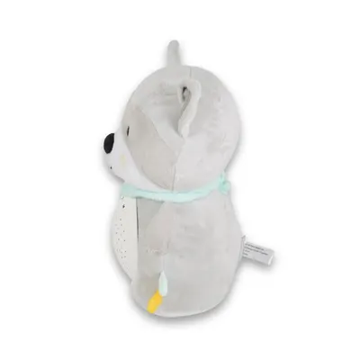 Lampa de veghe pentru camera copii Moni Snuggly Racoon cu sunete albe,10 melodii linistitoare si sunete ale naturii,Volum reglabil,Oprire automata dupa 20 minute,Material plus moale,Proiector detasabil utilizare individuala