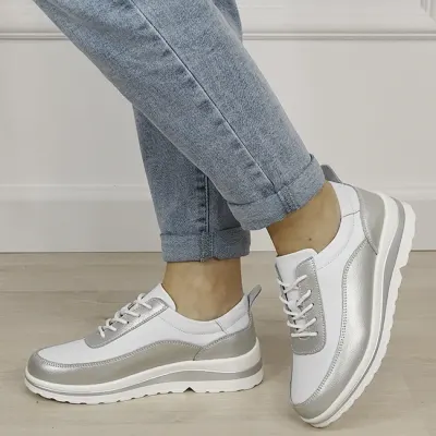 Sneakers albi argintii din piele naturala 5090 M6
