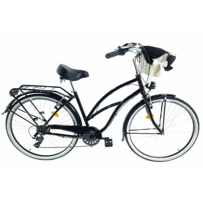 Bicicleta dama Cruiser Davi® Bianca, Alu, 7 viteze 28", 160-185 cm , Negru