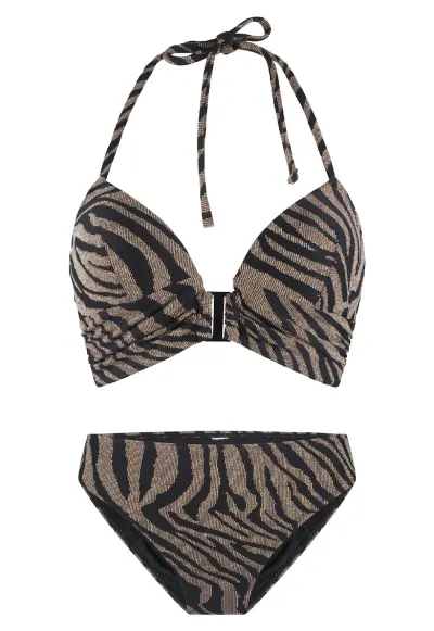 Costum de baie din doua piese cu animal print - Negru