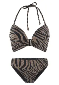 Costum de baie din doua piese cu animal print - Negru