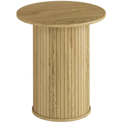 HOMCOM Masă auxiliară rotundă Ø 48 cm, masă mică cu picioare canelate pentru living, dormitor sau spații mici, stejar | Aosom Romania