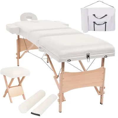 Gossi set taburet si masa masaj pliabile 3 zone, 10 cm grosime, alb