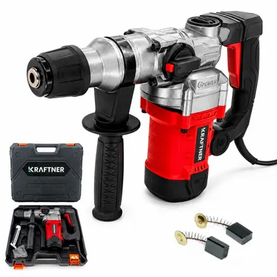 Ciocan rotopercutor 1800W, 7J, 1100rot/min, gaurire max 26mm, prindere SDS, cu 2 dalti, carbuni rezerva si cutie vaselina, KRAFTNER KF-9513