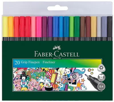 Set linere Faber-Castell Grip - 20 bucati, 0.4 mm