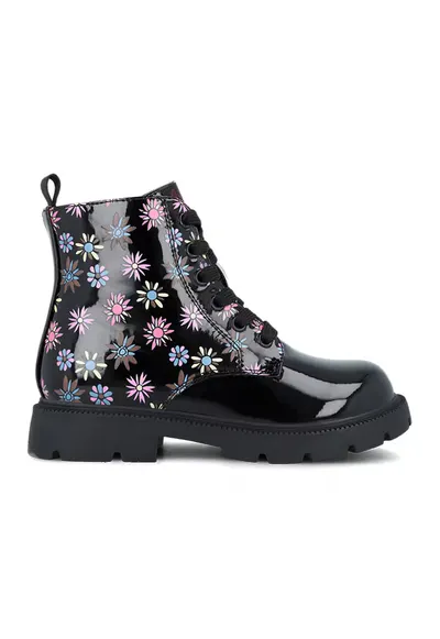 Bocanci cu model floral - Negru/Roz deschis/Albastru deschis
