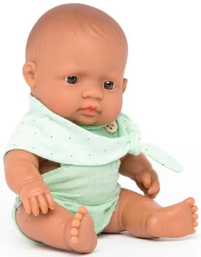 Păpuşă Miniland - Băiat cu salopetă verde, 21 cm