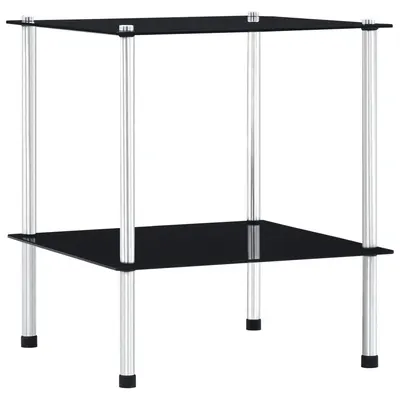 Gossi raft cu 2 niveluri, negru, 40 x 40 x 47 cm, sticla securizata