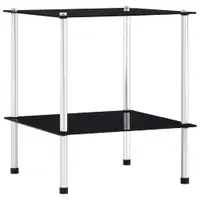 Gossi raft cu 2 niveluri, negru, 40 x 40 x 47 cm, sticla securizata