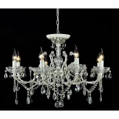 Candelabru Diamant Crystal Sevilla,8 becuri dulie E14, 230V,D.76cm, H.52 cm,Alb-Auriu